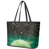 New Zealand Matariki Leather Tote Bag Pleiades Star Cluster Green Galaxy