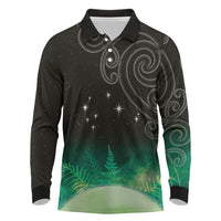 New Zealand Matariki Long Sleeve Polo Shirt Pleiades Star Cluster Green Galaxy