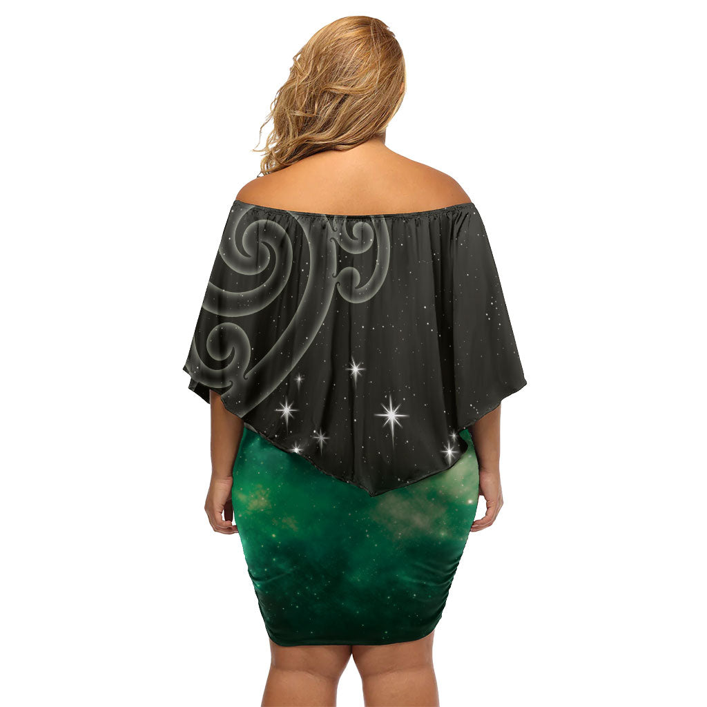 New Zealand Matariki Off Shoulder Short Dress Pleiades Star Cluster Green Galaxy