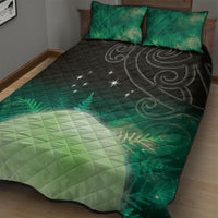 New Zealand Matariki Quilt Bed Set Pleiades Star Cluster Green Galaxy