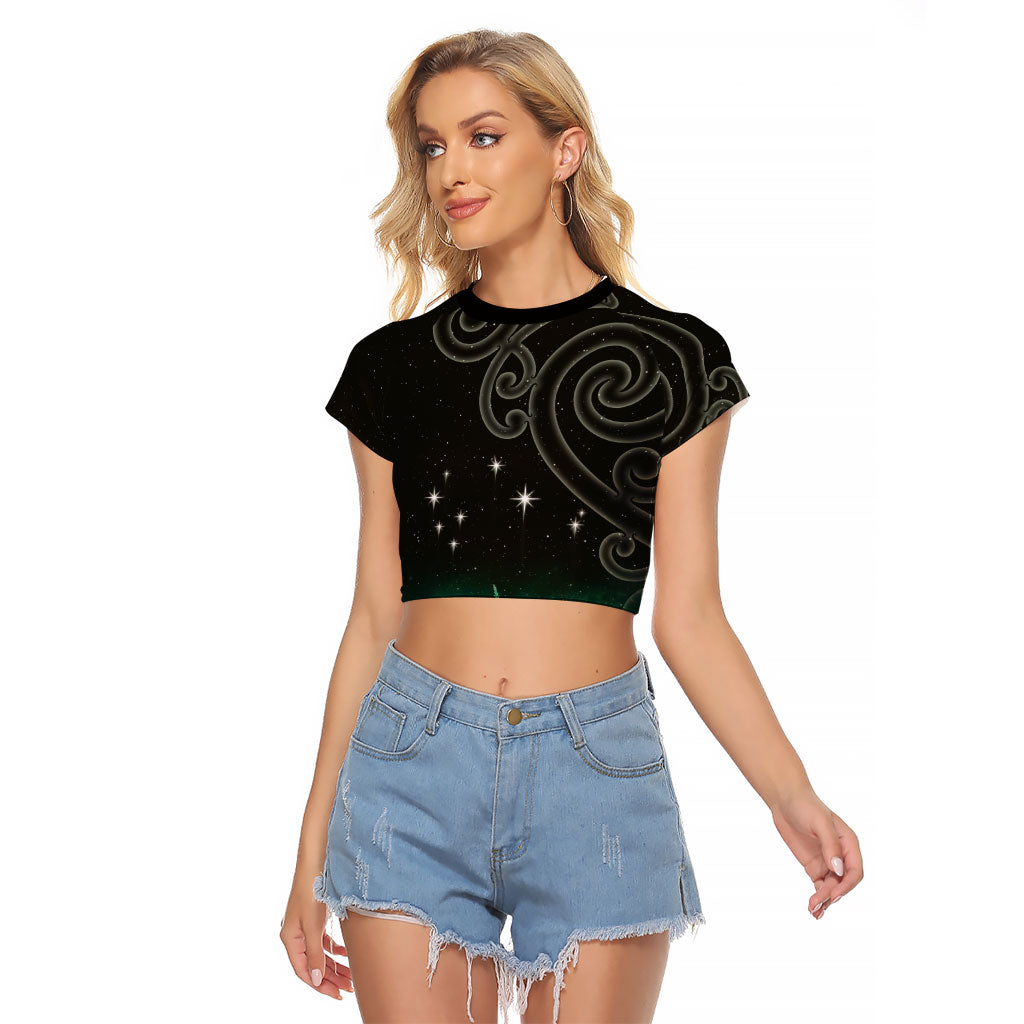 New Zealand Matariki Raglan Cropped T Shirt Pleiades Star Cluster Green Galaxy
