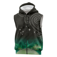 New Zealand Matariki Sleeveless Zip Hoodie Pleiades Star Cluster Green Galaxy