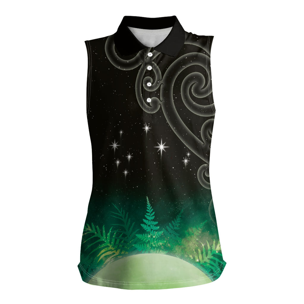 New Zealand Matariki Women Sleeveless Polo Shirt Pleiades Star Cluster Green Galaxy LT05 Female Green - Polynesian Pride