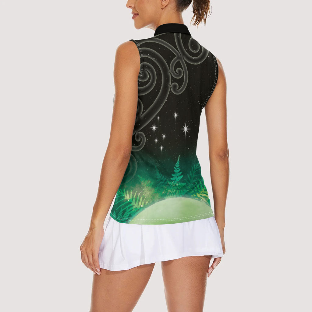 New Zealand Matariki Women Sleeveless Polo Shirt Pleiades Star Cluster Green Galaxy LT05 - Polynesian Pride