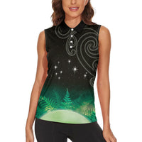 New Zealand Matariki Women Sleeveless Polo Shirt Pleiades Star Cluster Green Galaxy LT05 - Polynesian Pride