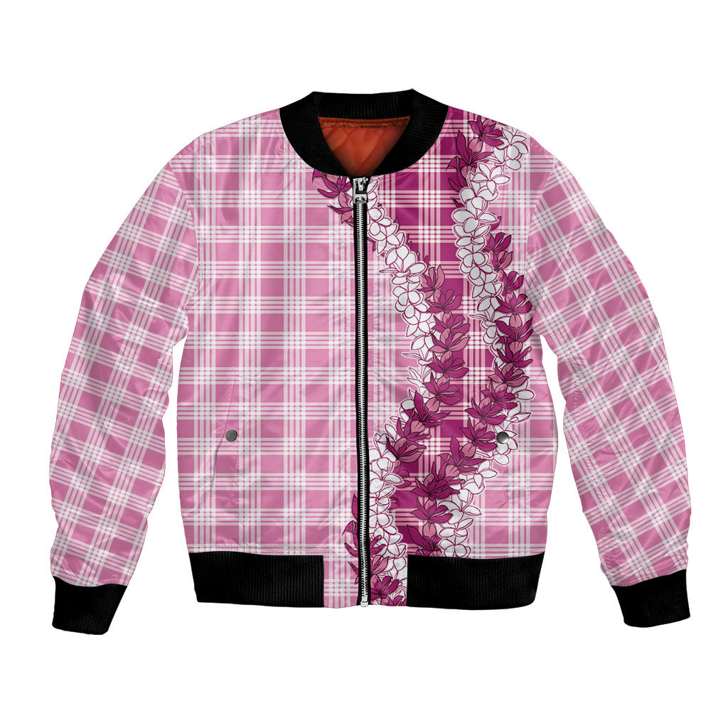Pink Hawaii Palaka Bomber Jacket Hawaiian Honohono Lei