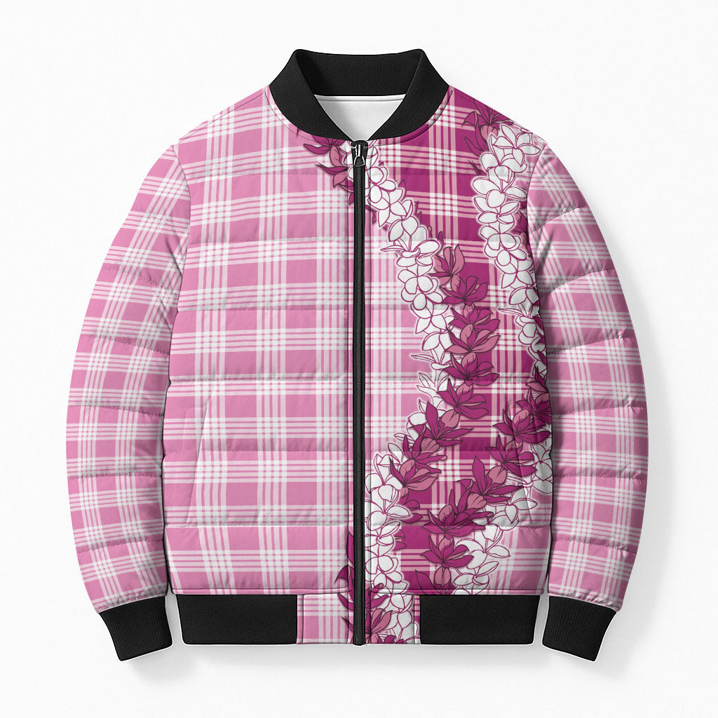 Pink Hawaii Palaka Bomber Puffer Jacket Hawaiian Honohono Lei