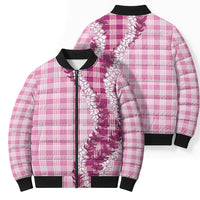 Pink Hawaii Palaka Bomber Puffer Jacket Hawaiian Honohono Lei