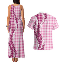 Pink Hawaii Palaka Couples Matching Tank Maxi Dress and Hawaiian Shirt Hawaiian Honohono Lei LT05 - Polynesian Pride