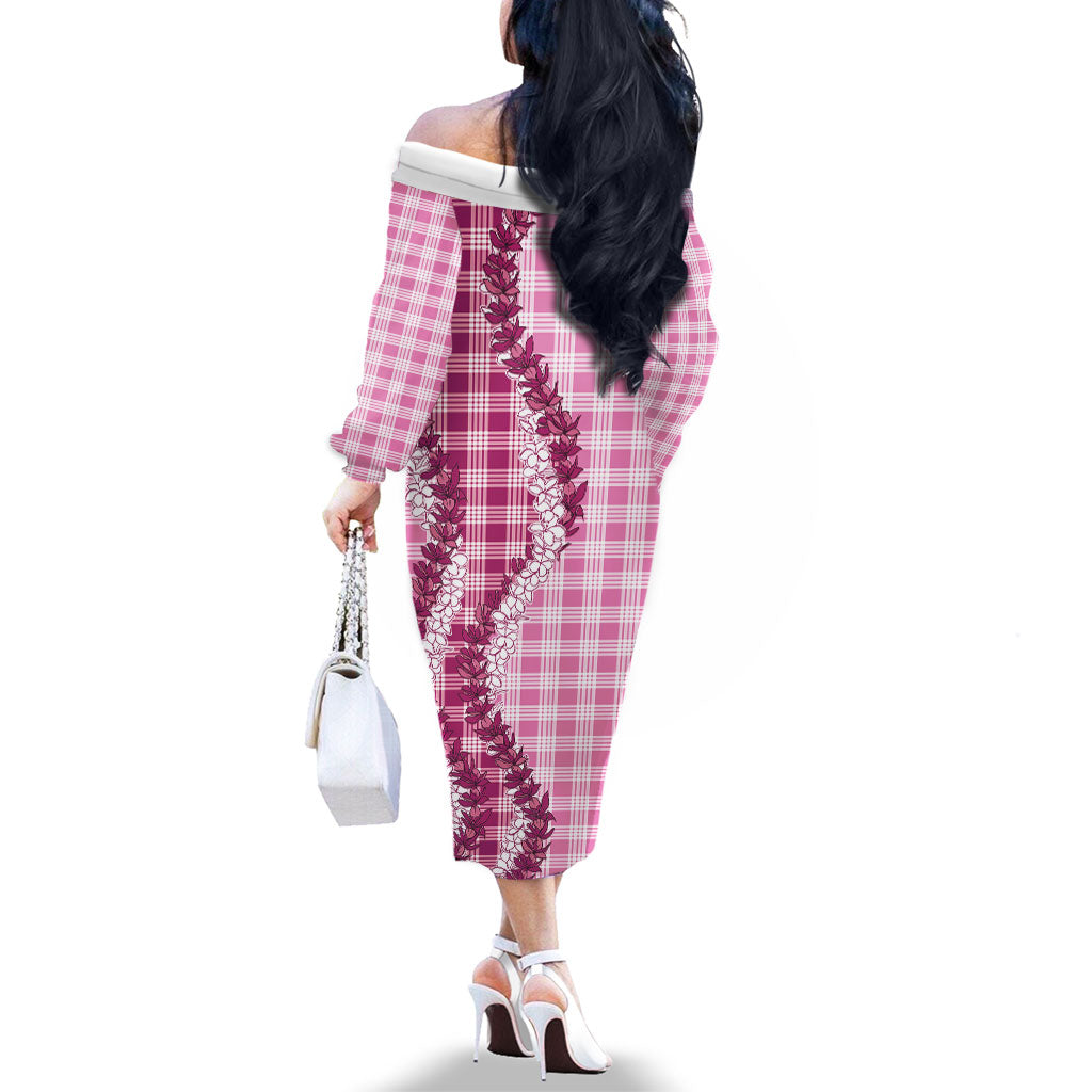Pink Hawaii Palaka Family Matching Off The Shoulder Long Sleeve Dress and Hawaiian Shirt Hawaiian Honohono Lei LT05 - Polynesian Pride