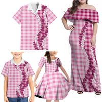 Pink Hawaii Palaka Family Matching Off Shoulder Maxi Dress and Hawaiian Shirt Hawaiian Honohono Lei LT05 - Polynesian Pride