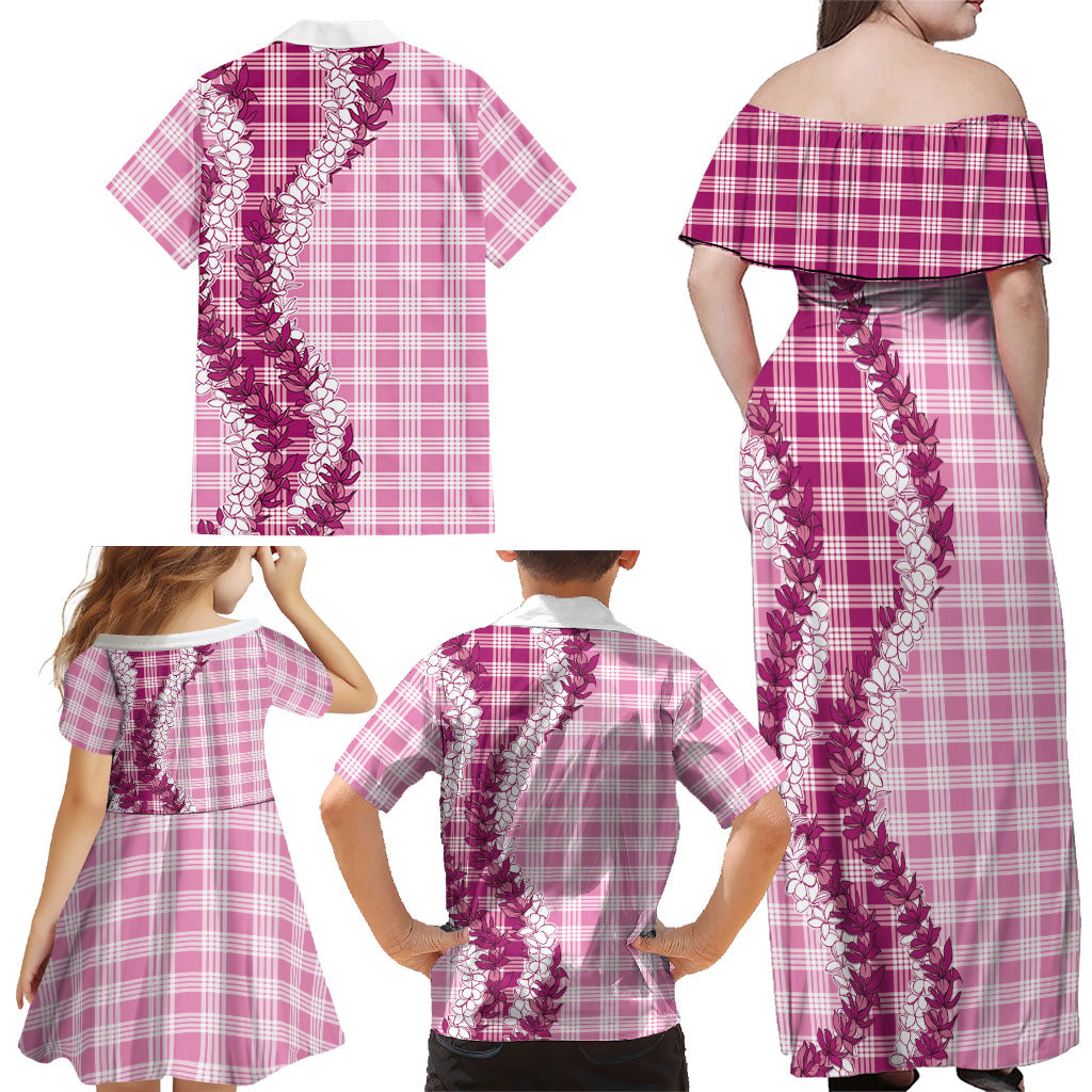 Pink Hawaii Palaka Family Matching Off Shoulder Maxi Dress and Hawaiian Shirt Hawaiian Honohono Lei LT05 - Polynesian Pride