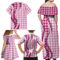 Pink Hawaii Palaka Family Matching Off Shoulder Maxi Dress and Hawaiian Shirt Hawaiian Honohono Lei LT05 - Polynesian Pride