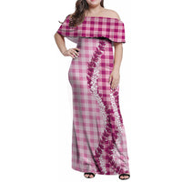 Pink Hawaii Palaka Family Matching Off Shoulder Maxi Dress and Hawaiian Shirt Hawaiian Honohono Lei LT05 Mom's Dress Pink - Polynesian Pride