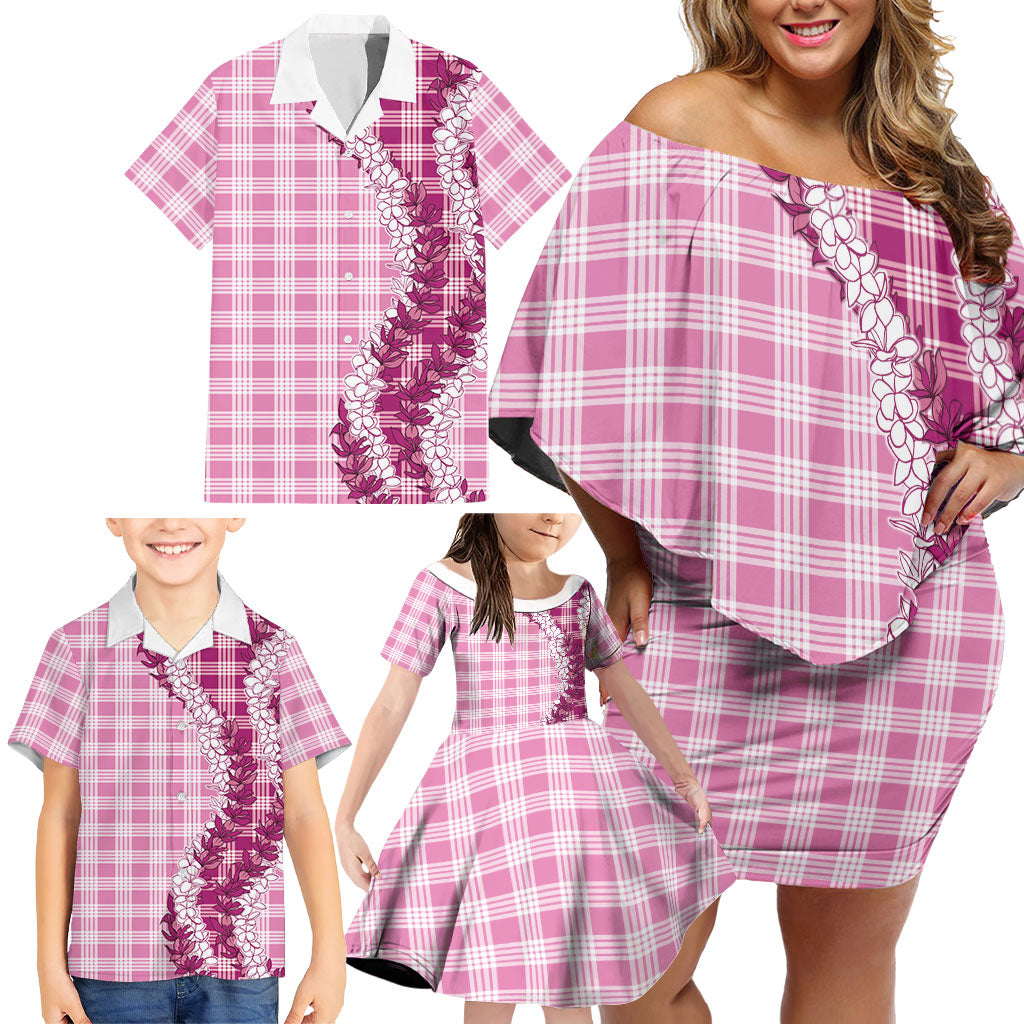 Pink Hawaii Palaka Family Matching Off Shoulder Short Dress and Hawaiian Shirt Hawaiian Honohono Lei LT05 - Polynesian Pride