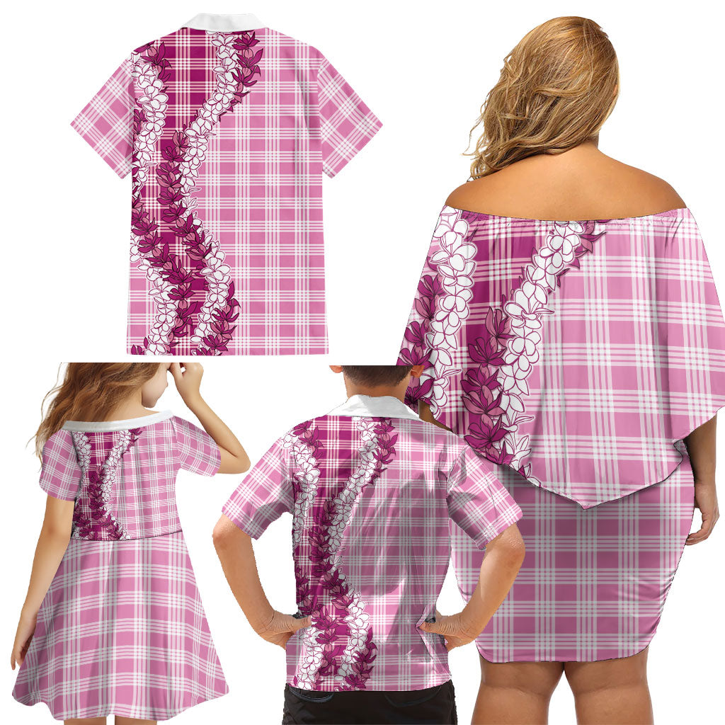 Pink Hawaii Palaka Family Matching Off Shoulder Short Dress and Hawaiian Shirt Hawaiian Honohono Lei LT05 - Polynesian Pride