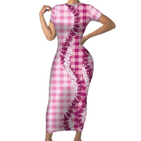 Pink Hawaii Palaka Family Matching Short Sleeve Bodycon Dress and Hawaiian Shirt Hawaiian Honohono Lei LT05 Mom's Dress Pink - Polynesian Pride