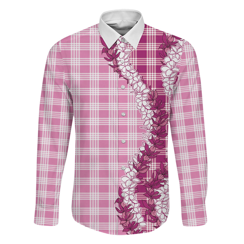 Pink Hawaii Palaka Family Matching Summer Maxi Dress and Hawaiian Shirt Hawaiian Honohono Lei LT05 Dad's Shirt - Long Sleeve Pink - Polynesian Pride