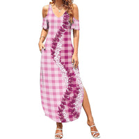 Pink Hawaii Palaka Family Matching Summer Maxi Dress and Hawaiian Shirt Hawaiian Honohono Lei LT05 Mom's Dress Pink - Polynesian Pride