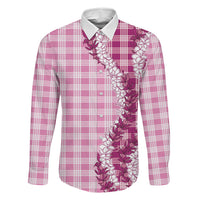 Pink Hawaii Palaka Family Matching Tank Maxi Dress and Hawaiian Shirt Hawaiian Honohono Lei LT05 Dad's Shirt - Long Sleeve Pink - Polynesian Pride