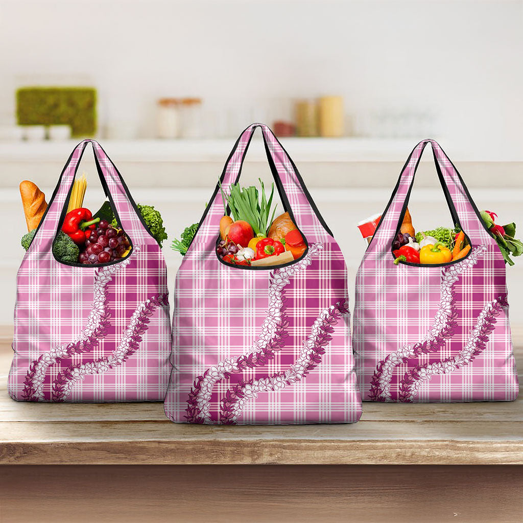Pink Hawaii Palaka Grocery Bag Hawaiian Honohono Lei