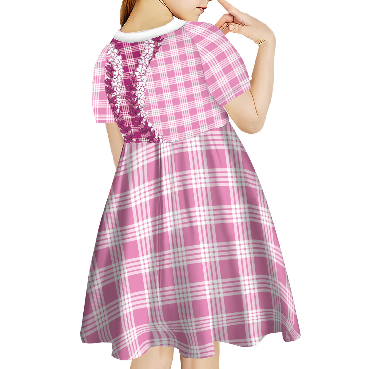 Pink Hawaii Palaka Kid Short Sleeve Dress Hawaiian Honohono Lei