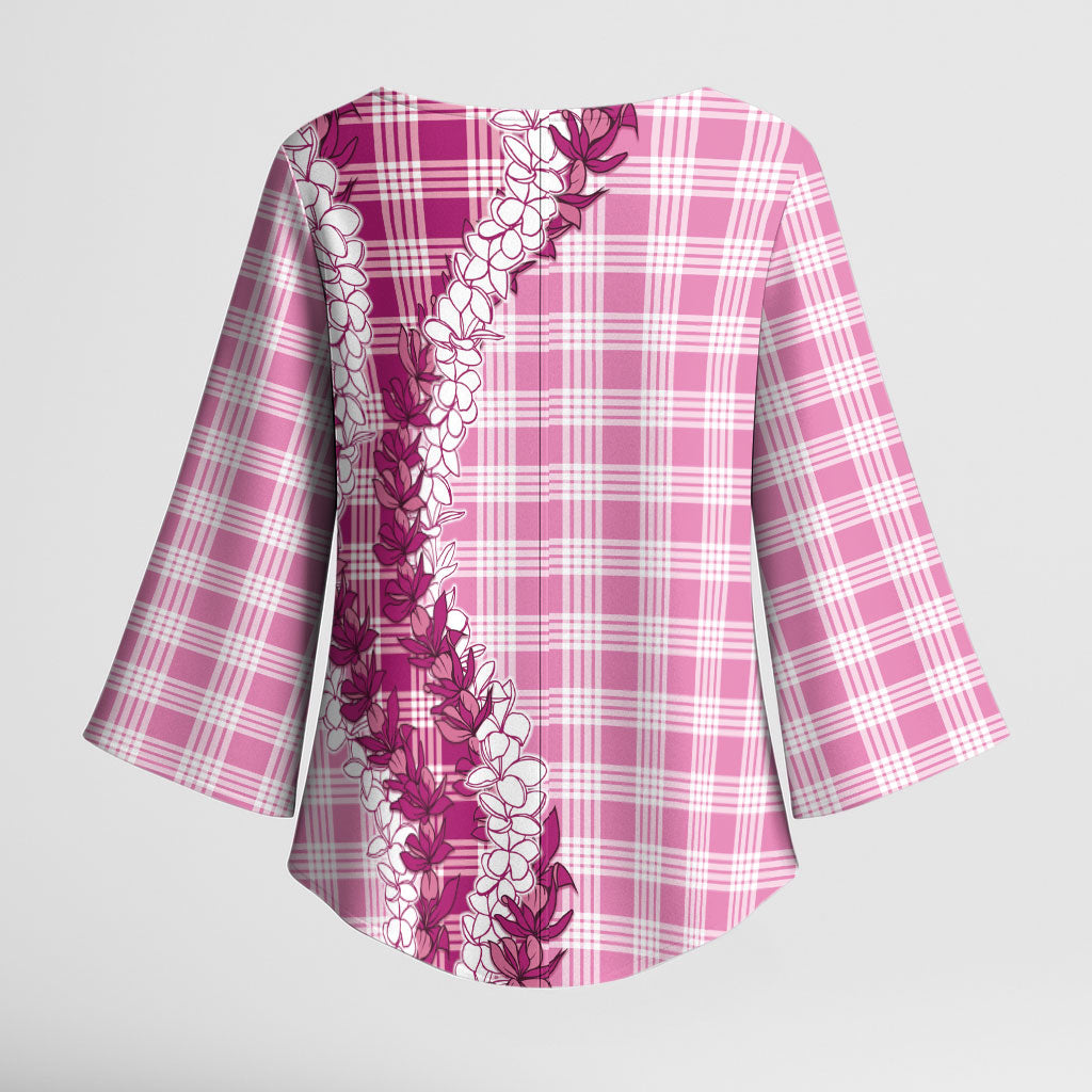 Pink Hawaii Palaka Kimono Sleeve Blouse Hawaiian Honohono Lei