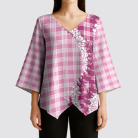 Pink Hawaii Palaka Kimono Sleeve Blouse Hawaiian Honohono Lei