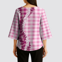 Pink Hawaii Palaka Kimono Sleeve Blouse Hawaiian Honohono Lei