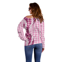 Pink Hawaii Palaka Off Shoulder Sweater Hawaiian Honohono Lei