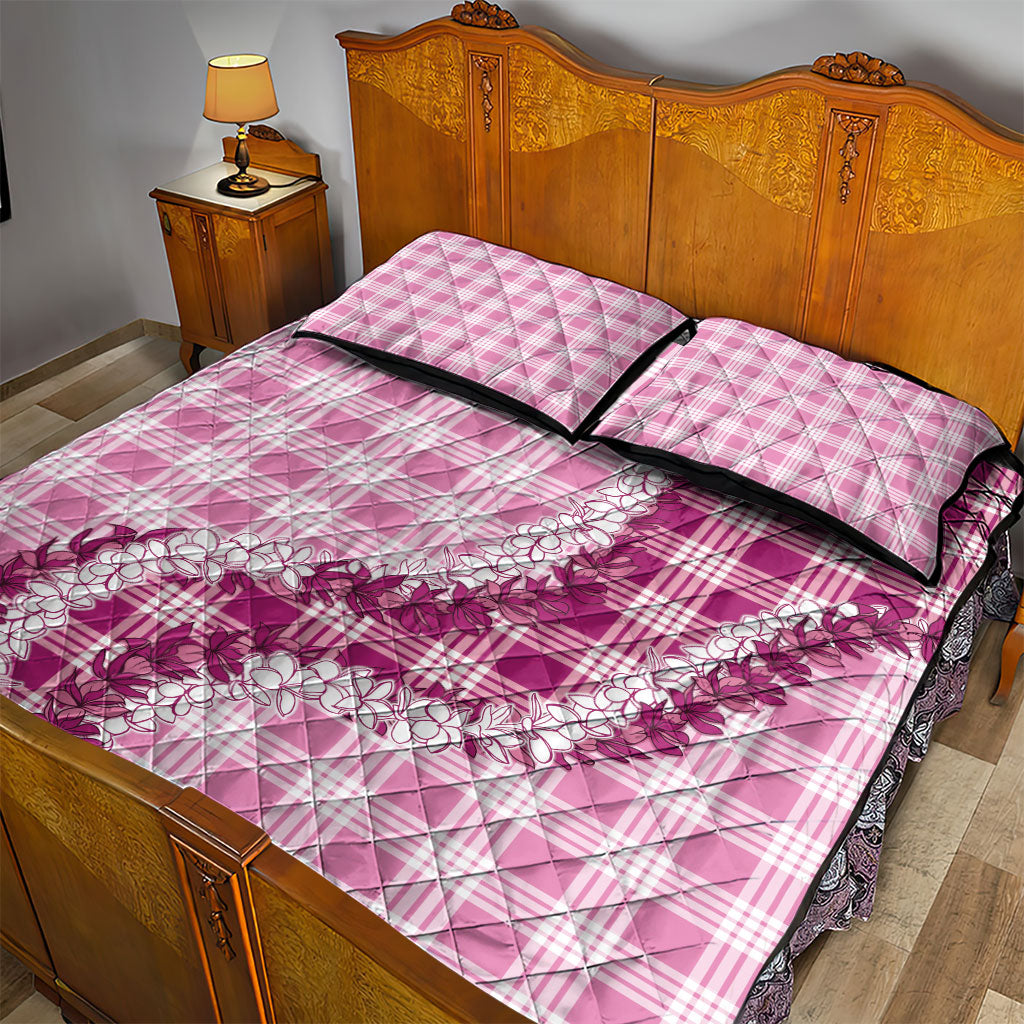 Pink Hawaii Palaka Quilt Bed Set Hawaiian Honohono Lei
