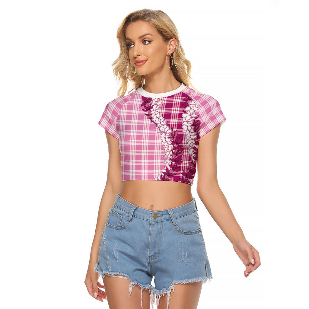 Pink Hawaii Palaka Raglan Cropped T Shirt Hawaiian Honohono Lei
