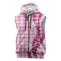 Pink Hawaii Palaka Sleeveless Zip Hoodie Hawaiian Honohono Lei