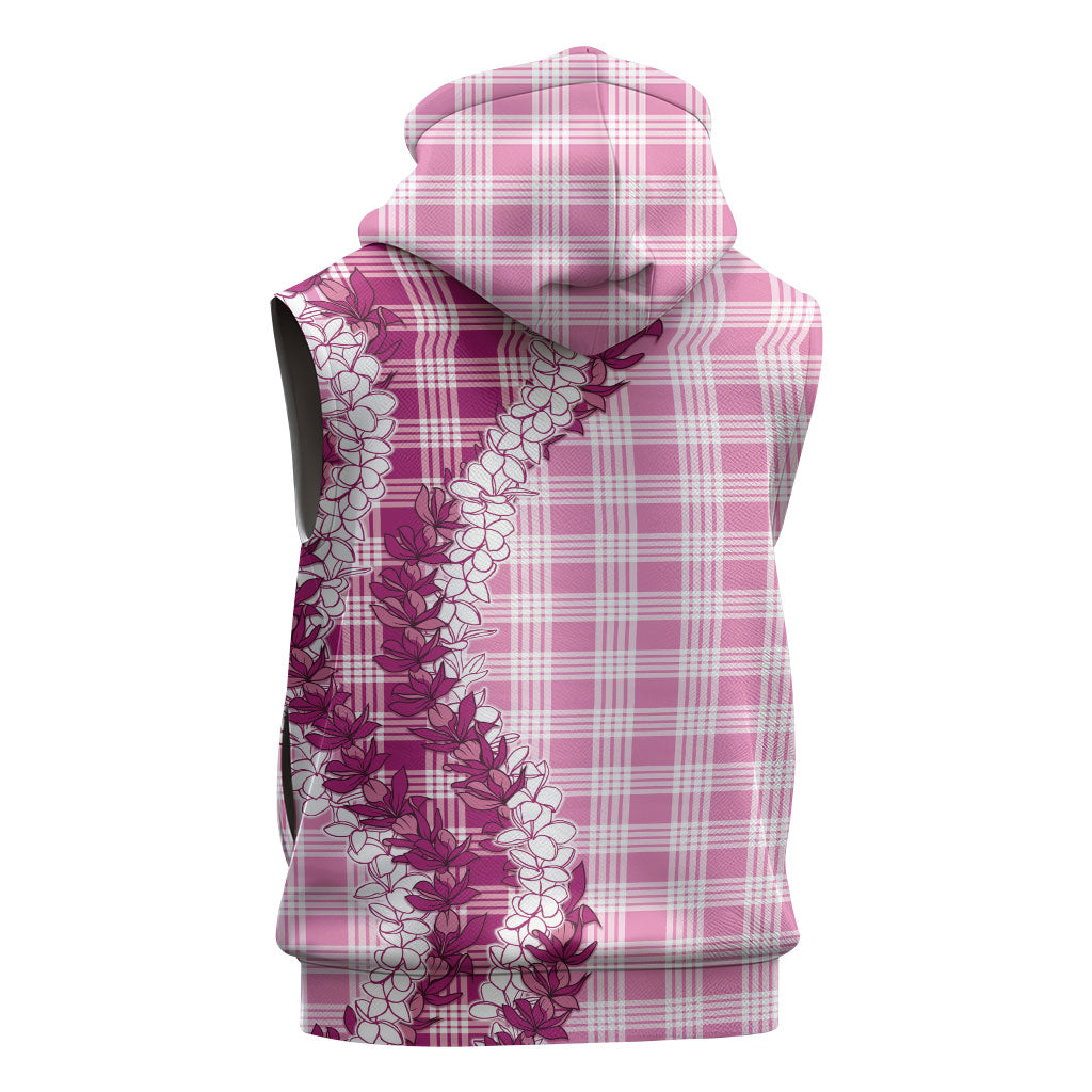 Pink Hawaii Palaka Sleeveless Zip Hoodie Hawaiian Honohono Lei