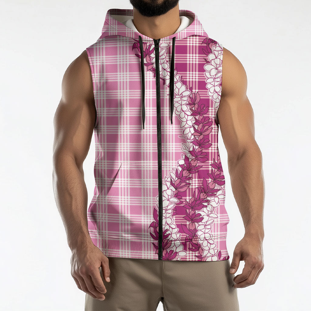 Pink Hawaii Palaka Sleeveless Zip Hoodie Hawaiian Honohono Lei