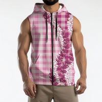 Pink Hawaii Palaka Sleeveless Zip Hoodie Hawaiian Honohono Lei