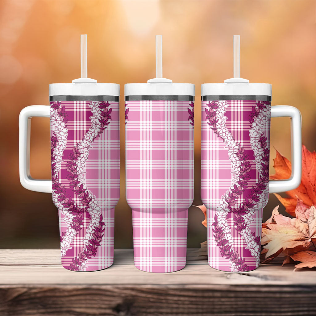 Pink Hawaii Palaka Tumbler With Handle Hawaiian Honohono Lei