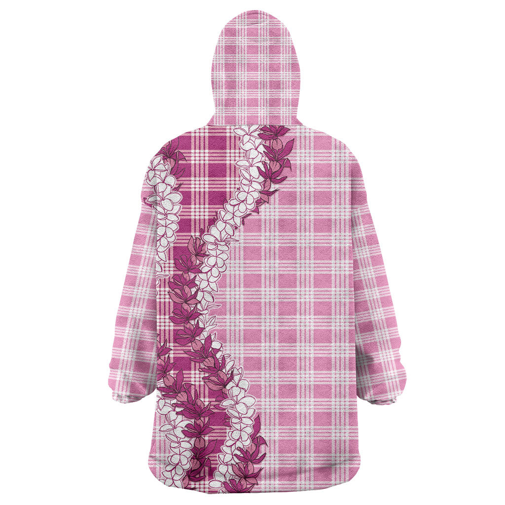 Pink Hawaii Palaka Wearable Blanket Hoodie Hawaiian Honohono Lei