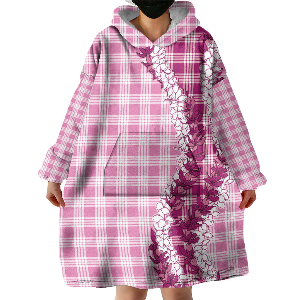 Pink Hawaii Palaka Wearable Blanket Hoodie Hawaiian Honohono Lei