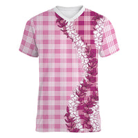 Pink Hawaii Palaka Women V-Neck T-Shirt Hawaiian Honohono Lei LT05 Female Pink - Polynesian Pride
