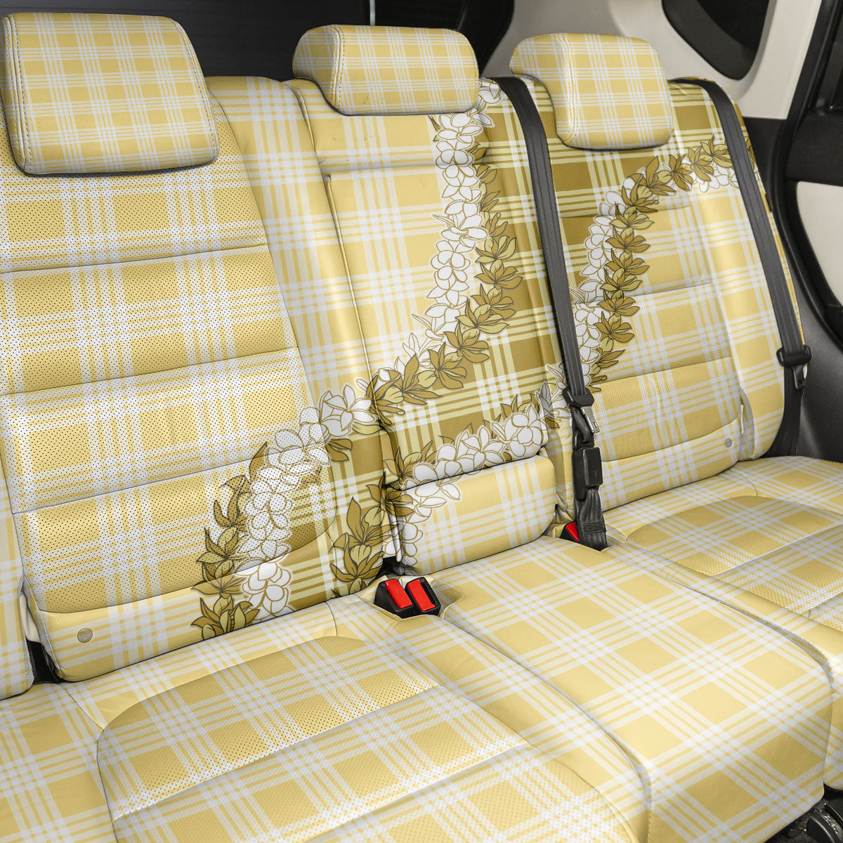 Yellow Hawaii Palaka Back Car Seat Cover Hawaiian Honohono Lei