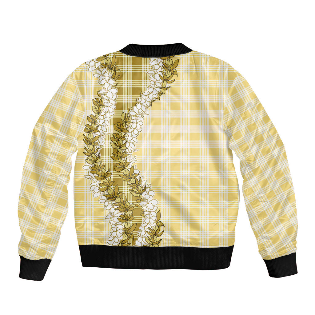 Yellow Hawaii Palaka Bomber Jacket Hawaiian Honohono Lei