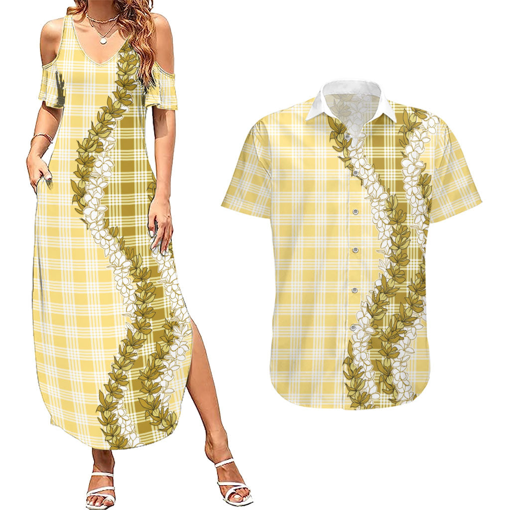 Yellow Hawaii Palaka Couples Matching Summer Maxi Dress and Hawaiian Shirt Hawaiian Honohono Lei LT05 Yellow - Polynesian Pride