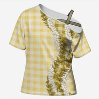 Yellow Hawaii Palaka Cross Shoulder Shirt Hawaiian Honohono Lei