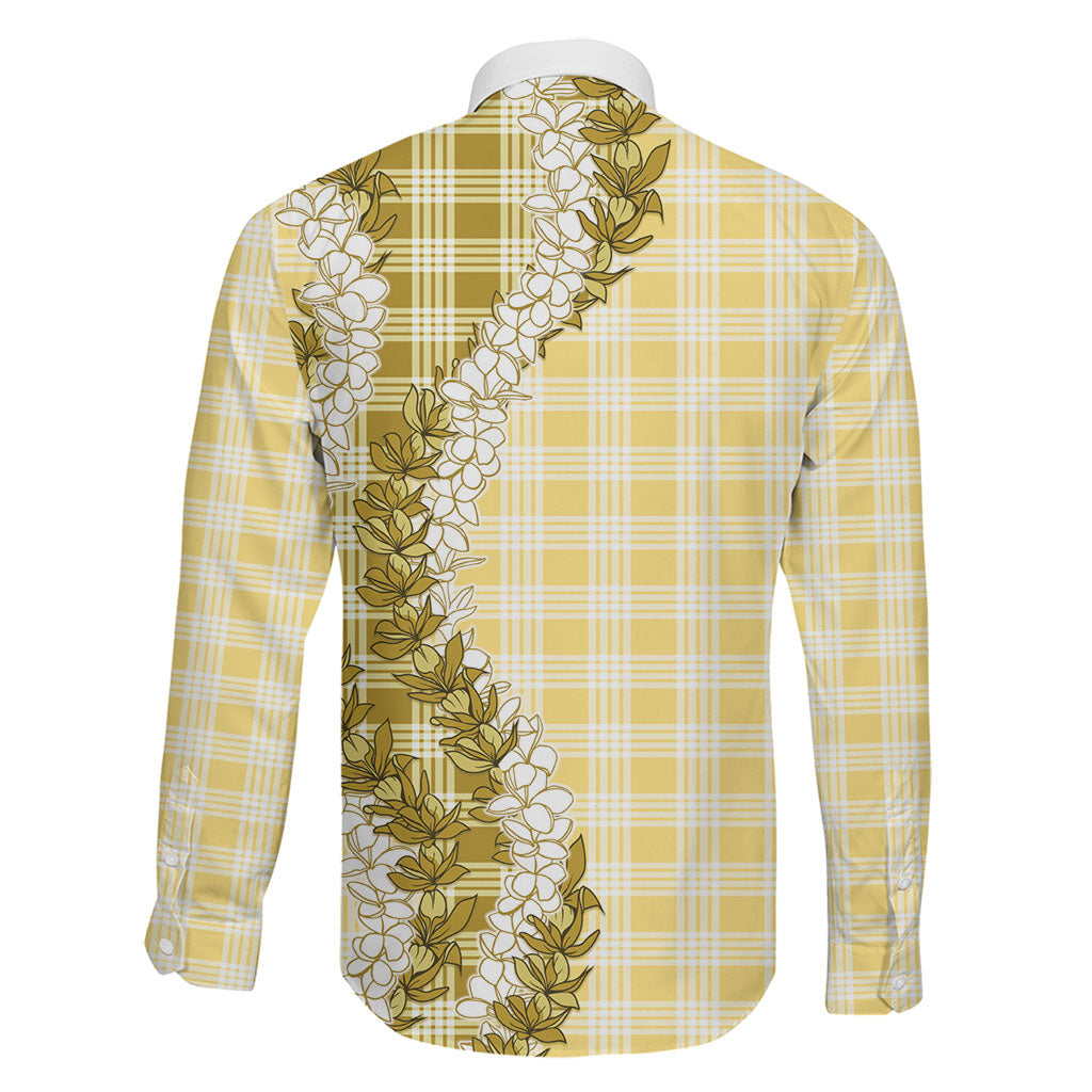 Yellow Hawaii Palaka Family Matching Long Sleeve Bodycon Dress and Hawaiian Shirt Hawaiian Honohono Lei LT05 - Polynesian Pride