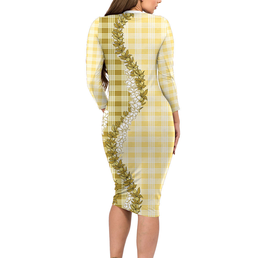 Yellow Hawaii Palaka Family Matching Long Sleeve Bodycon Dress and Hawaiian Shirt Hawaiian Honohono Lei LT05 - Polynesian Pride