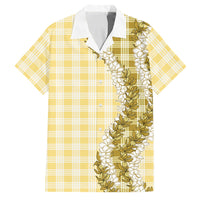 Yellow Hawaii Palaka Family Matching Off The Shoulder Long Sleeve Dress and Hawaiian Shirt Hawaiian Honohono Lei LT05 Dad's Shirt - Short Sleeve Yellow - Polynesian Pride