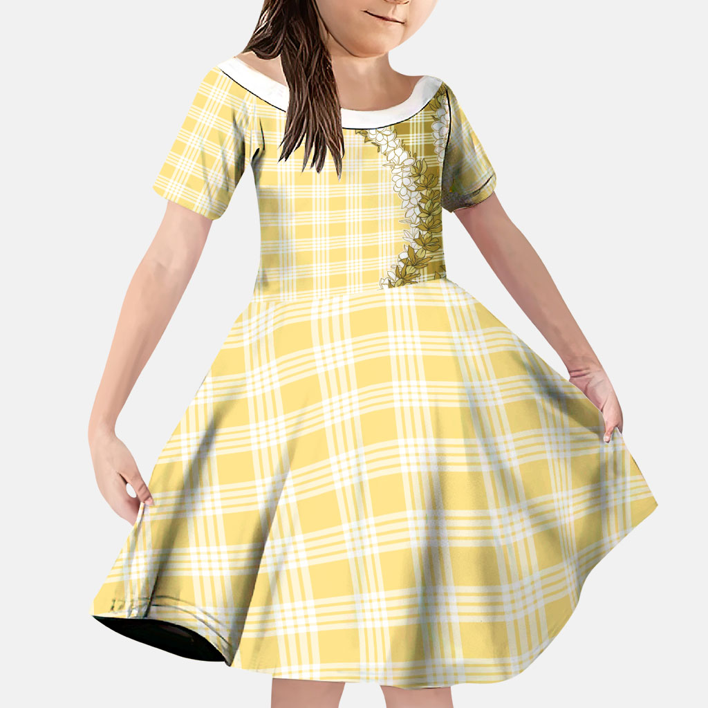 Yellow Hawaii Palaka Family Matching Off Shoulder Maxi Dress and Hawaiian Shirt Hawaiian Honohono Lei LT05 Daughter's Dress Yellow - Polynesian Pride