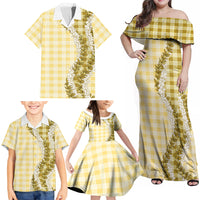 Yellow Hawaii Palaka Family Matching Off Shoulder Maxi Dress and Hawaiian Shirt Hawaiian Honohono Lei LT05 - Polynesian Pride
