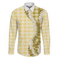 Yellow Hawaii Palaka Family Matching Off Shoulder Maxi Dress and Hawaiian Shirt Hawaiian Honohono Lei LT05 Dad's Shirt - Long Sleeve Yellow - Polynesian Pride